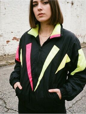 Vintage 80’s Green Mountain Color Block Ski Jacket Women’s L Neon Rave Coat